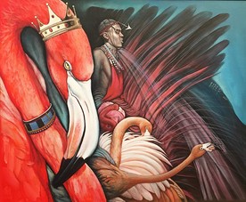 The guardian of the flamingo - painting by Hristo Gaberov - Gaber