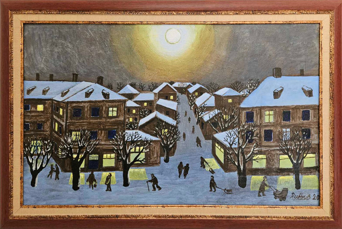 Full moon in the city - painting by Radi Nedelchev