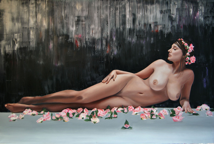 Nude with Flowers - painting by Simona Tsvetkova