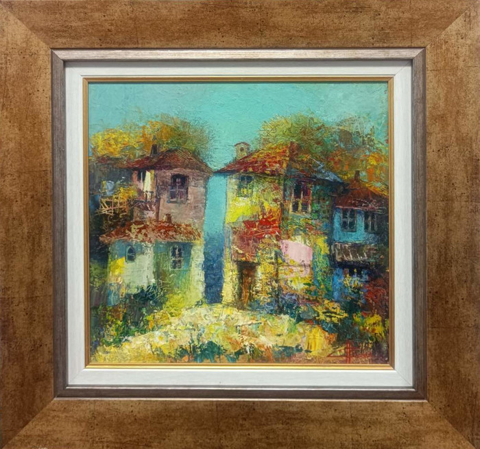 Rhodope houses - painting by Nayden Stanchev